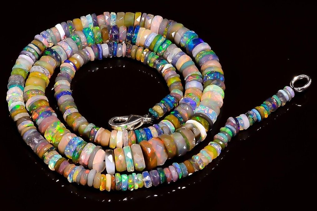 1 Natural multicolour Ethiopian Welo opal faceted beads necklace - 64.5 Cts.- 12.9 g