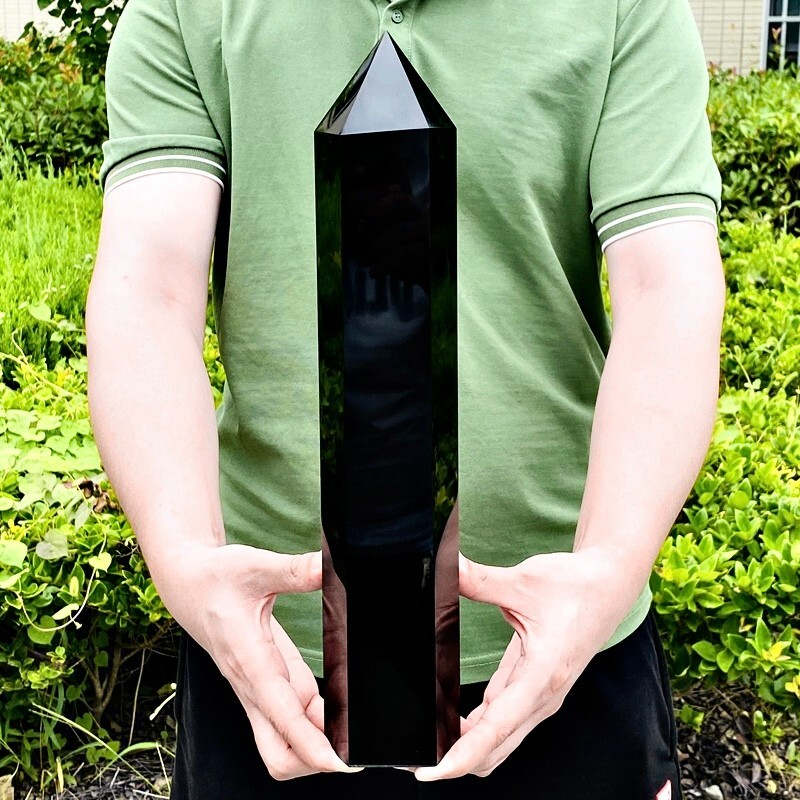 6.72LB Natural obsidian obelisk quartz crystal energy column