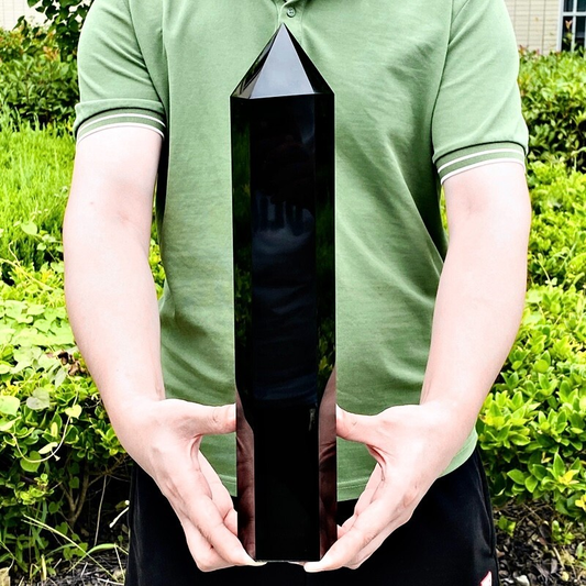 6.72LB Natural obsidian obelisk quartz crystal energy column