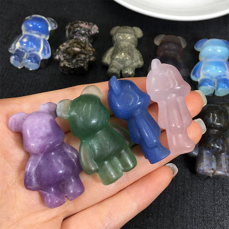 Natural Quartz Crystal Gloomy Little Bear Healing Gemstone Skull Carved Animal