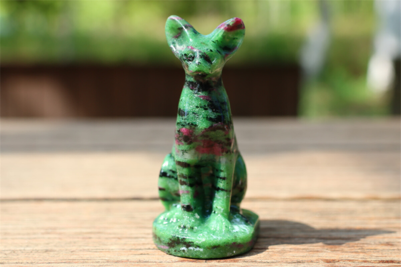 3.1" Carved Natural Zoisite Hairless Cat Statue Skull Quartz Crystal Specimen 1x