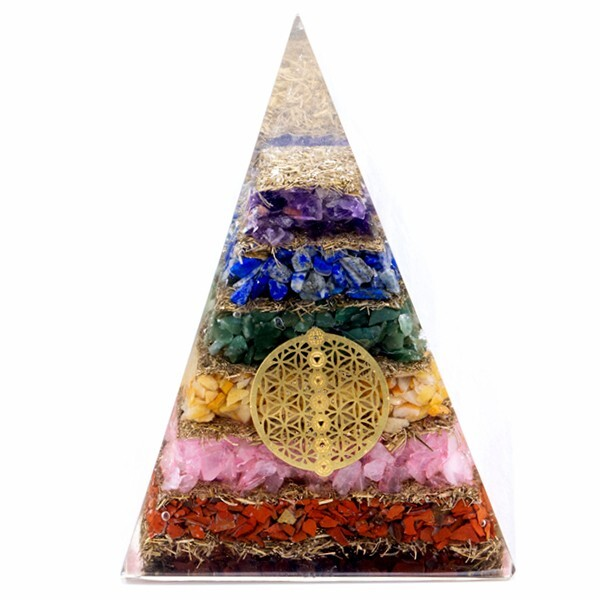 Orgonite 7 Chakra Flower of Life Power Pyramid - Balance Chi Orgone Prana Reiki