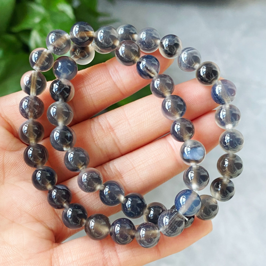 8mm 2Pcs Natural Black Sugar Heart Agate Quartz Crystal Bracelet