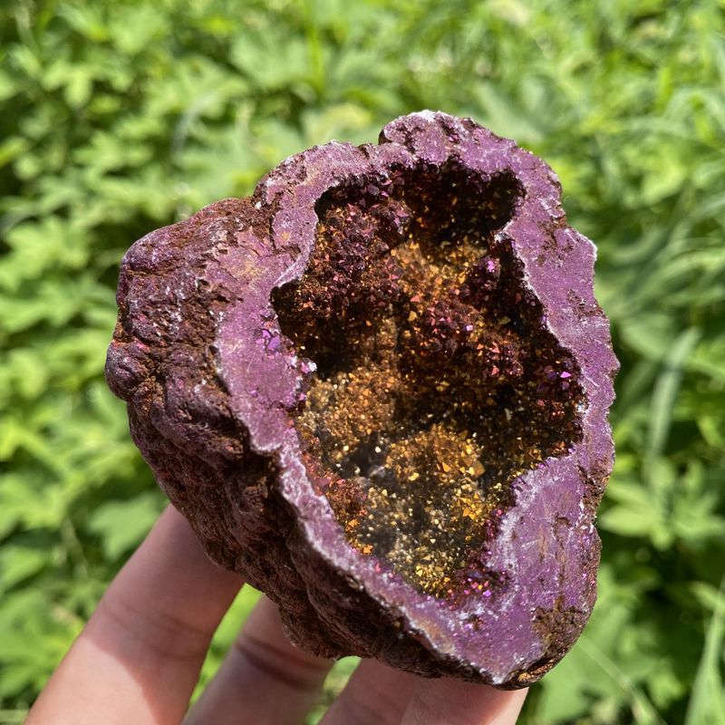160g Electroplating color Natural Crystal Agate cave ornaments crystal cluster