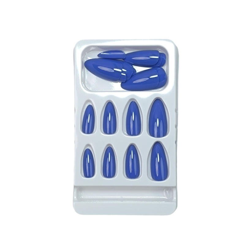 Charming Blue Color False Nail Short Almond Press on Nails for Nail Art 24pcs