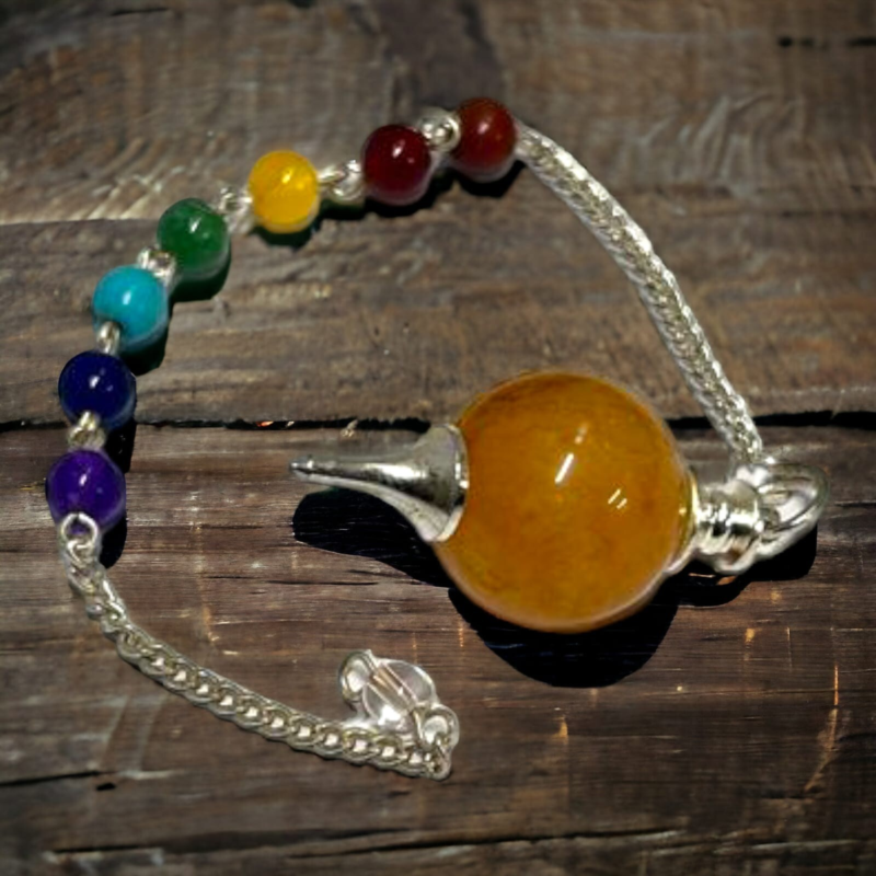 Yellow Aventurine Round Seven Chakra Pendulum Meditation Healing Spiritual Stone