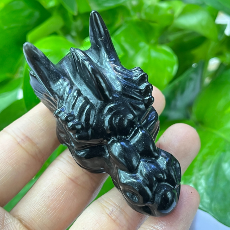1pc Natural Silver obsidian Dragon hand Carved quartz crystal animal skull 2"+