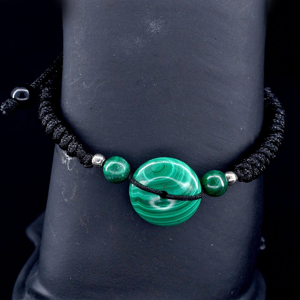 First quality natural Malachite rope bracelet - Height: 16 mm - Width: 16 mm- 9 g