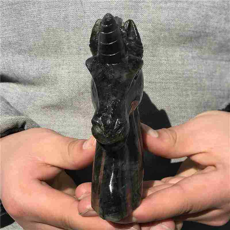 0.42kg Natural Labradorite unicorn carved Quartz Crystal skull Healing
