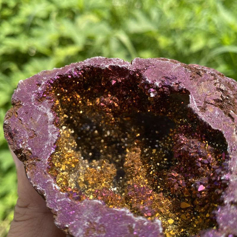 160g Electroplating color Natural Crystal Agate cave ornaments crystal cluster