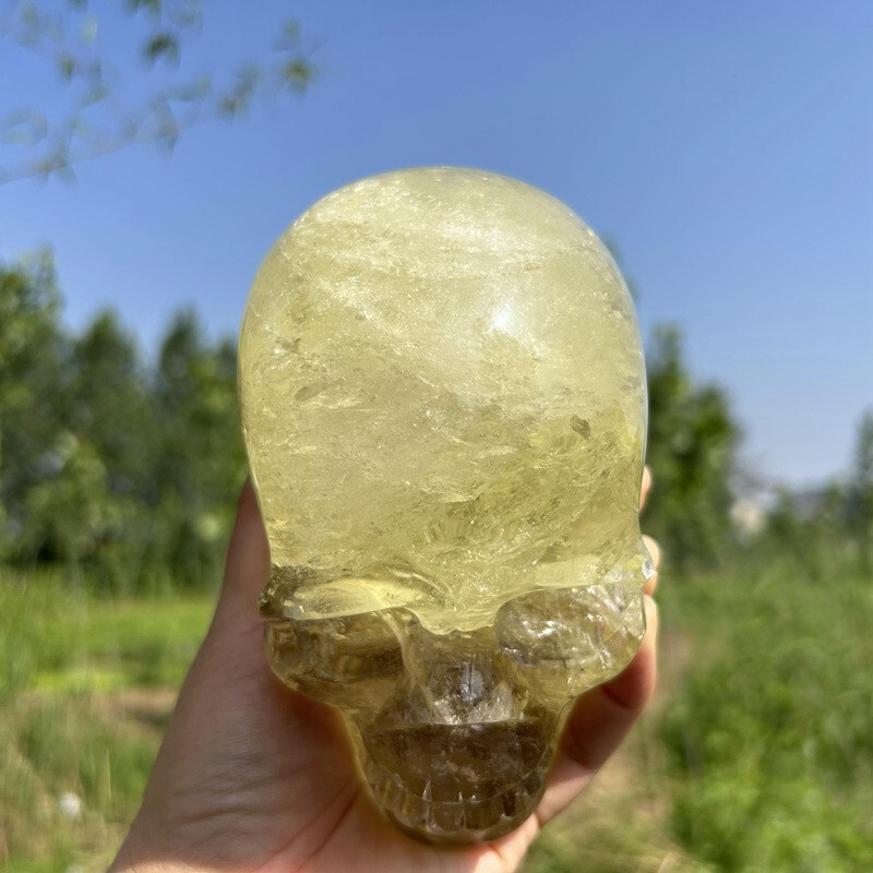 4.2LB Natural smoky citrine Skull Hand Quartz Crystal Skull Reiki Healing