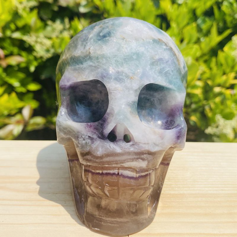 1257g Natural Beantiful Fluorite Quartz Skull Hand Carved Crystal Healing Skull