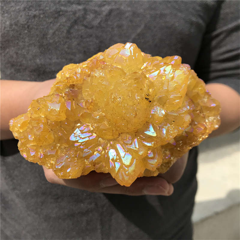 800g Electroplate Rainbow cluster quartz crystal mineral specimen reiki healing