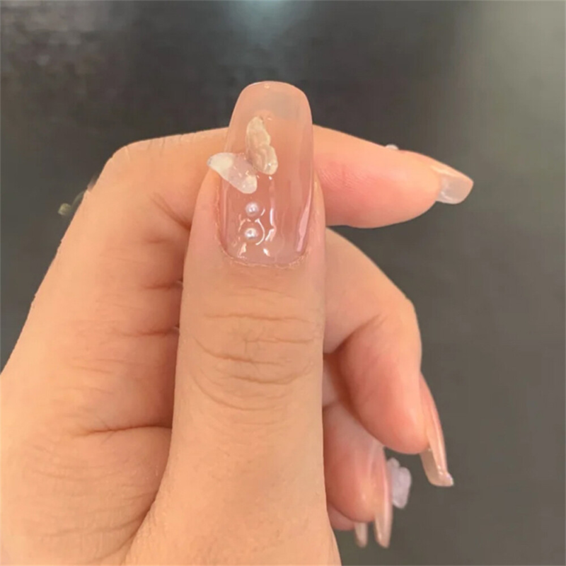 Nude Color Glossy False Nail Medium Square Press on Nails for Nail Art 24pcs