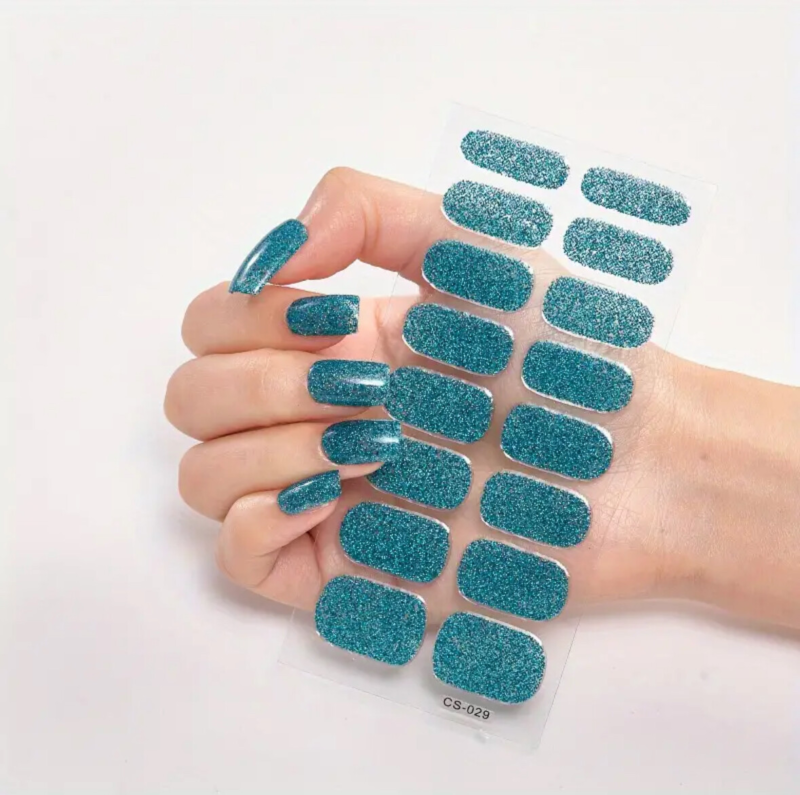 24pcs Press On False Finger Nails Fake Nails Glittered Solid Colours 52 Options