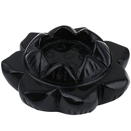 mookaitedecor Obsidian Carved Gemstone Lotus Flower Crystal Ball Black
