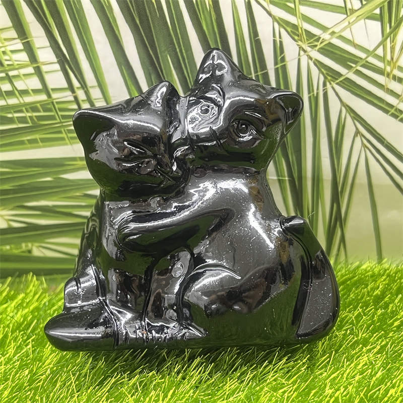 1pc Natural obsidian cat skull hand carved Quartz Crystal animal skull Reiki Hea