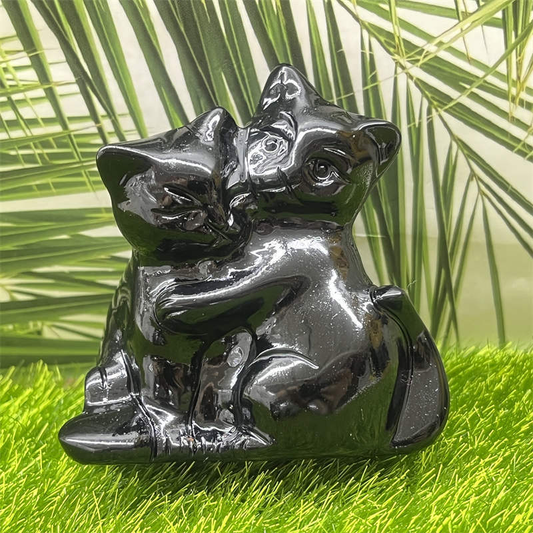 1pc Natural obsidian cat skull hand carved Quartz Crystal animal skull Reiki Hea