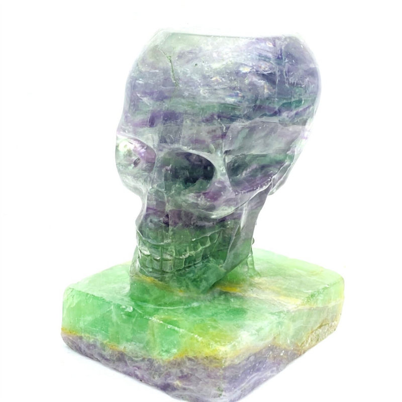 1530g Natural Beantiful Fluorite Quartz Skull Hand Carved Crystal Healing Skull