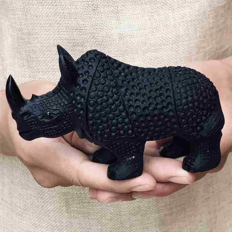 0.33kg Natural obsidian rhinoceros carved Quartz Crystal skull Healing