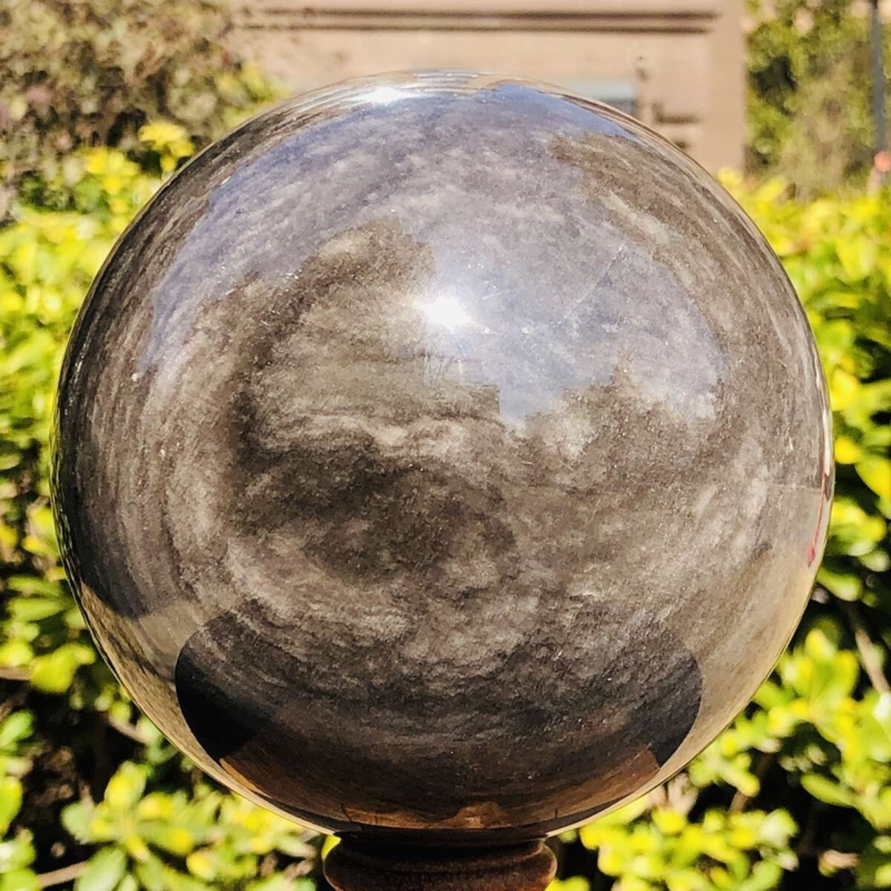 1740G HUGE Natural Silver Obsidian Sphere Crystal quartz Ball Healing 783