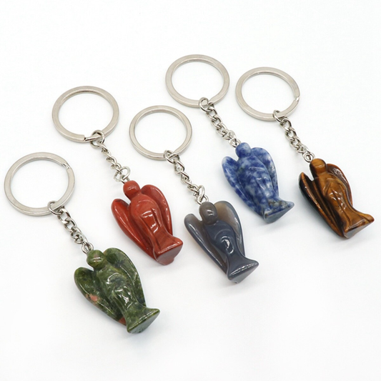 Natural Crystal Angel Keychain Healing Energy Pendant for Women Men
