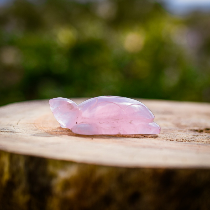 Rose Quartz Turtle Totem Spirit Animal Fetish Stone Figurine 3 Inch Hand Carved