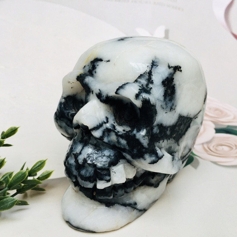 0.703kgBlack tourmaline skull home decoration product crystal
