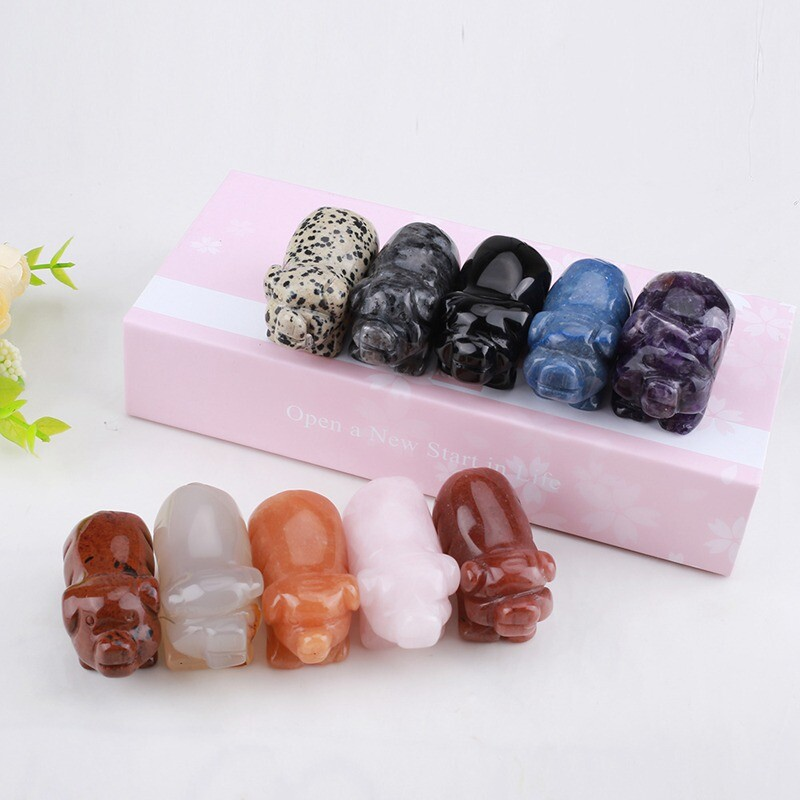 1.5&apos;&apos; Natural Quartz Crystal Cute Baby Piggy Hand Carved Healing Animal Decor