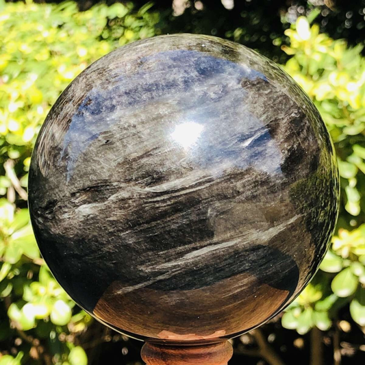1130G HUGE Natural Silver Obsidian Sphere Crystal quartz Ball Healing 801