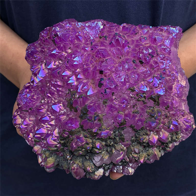 1.55kg Electroplate Rainbow cluster quartz crystal mineral specimen reiki healin