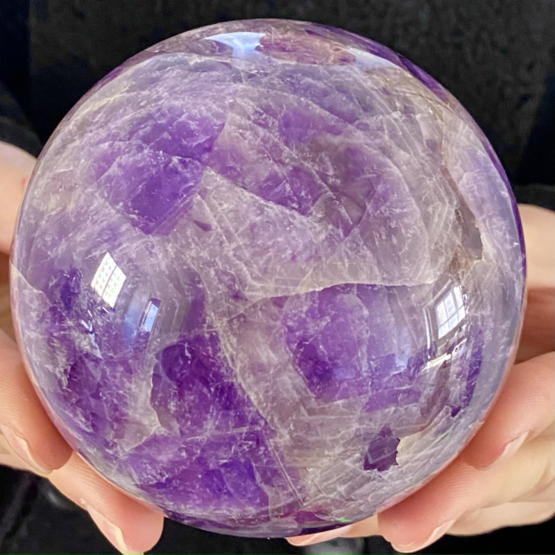 2.15LB Natural Dream Amethyst Sphere Polished Quartz Crystal Reiki Aura Healing