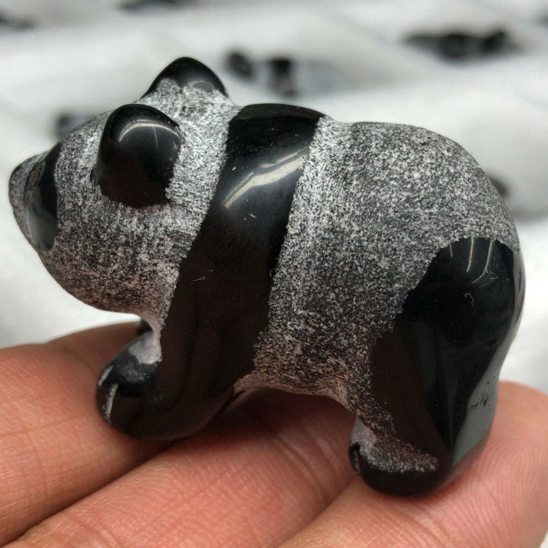 1.5&apos;&apos;Top Natural obsidian hand carved panda skull quartz crystal healing 1pc