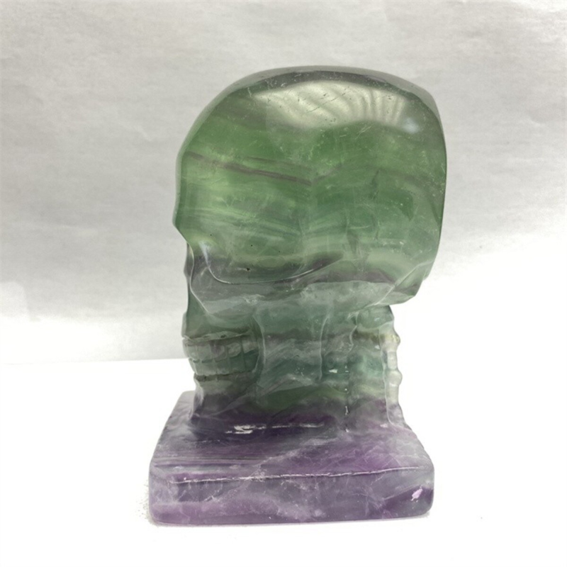 1330g Natural Beantiful Fluorite Quartz Skull Hand Carved Crystal Healing Skull