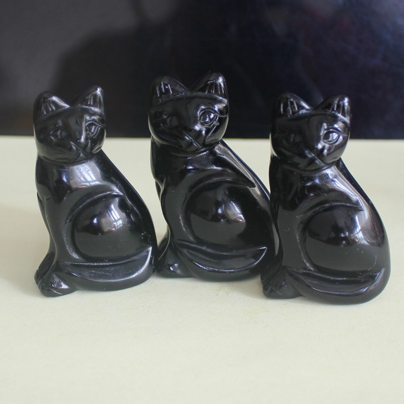 Carved mixed gemstone quartz crystal cat figurine animal carving home decor 2&apos;&apos;