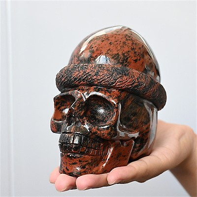 1.02kg Hand Carved Natural Red Obsidian Santa Hat Skull Reiki Crystal Skull Gift