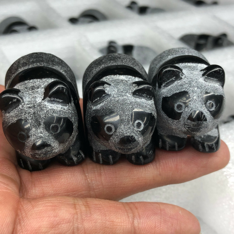 1.5&apos;&apos;Top Natural obsidian hand carved panda skull quartz crystal healing 1pc