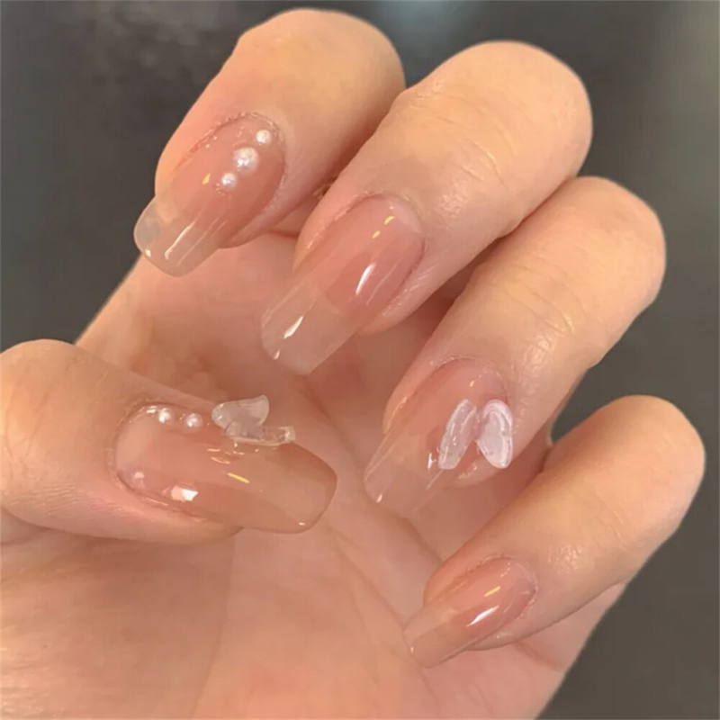 Nude Color Glossy False Nail Medium Square Press on Nails for Nail Art 24pcs