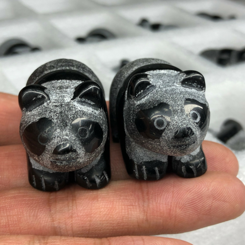 1.5&apos;&apos;Top Natural obsidian hand carved panda skull quartz crystal healing 1pc