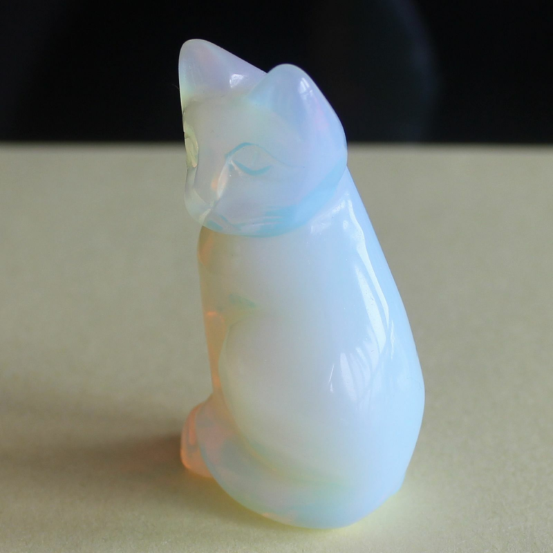 Carved mixed gemstone quartz crystal cat figurine animal carving home decor 2&apos;&apos;