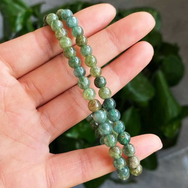 5.8mm 2pcs Genuine Natural Green Kunzite Crystal Round Beads Bracelet