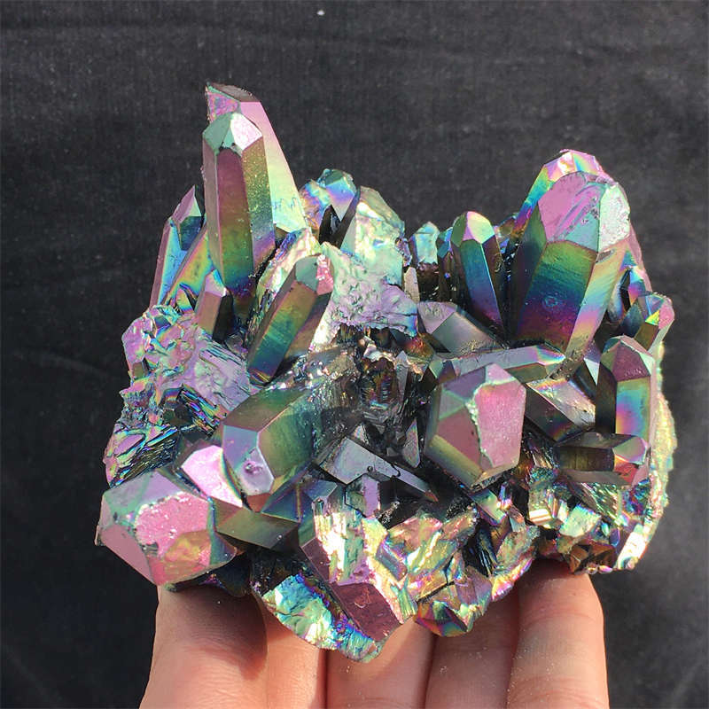 580g Electroplate Rainbow cluster quartz crystal mineral specimen reiki healing