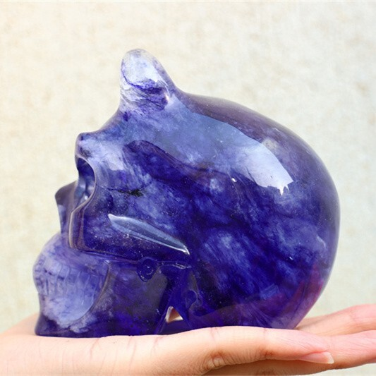 920g Blue Smelting Stone Cow skull Carved Reiki Quartz Crystal Skull Healing Min