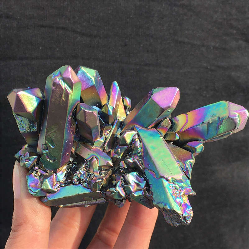 300g Electroplate Rainbow cluster quartz crystal mineral specimen reiki healing