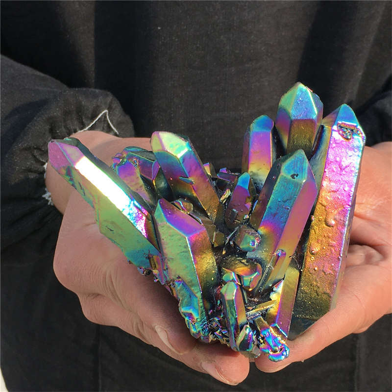 300g Electroplate Rainbow cluster quartz crystal mineral specimen reiki healing