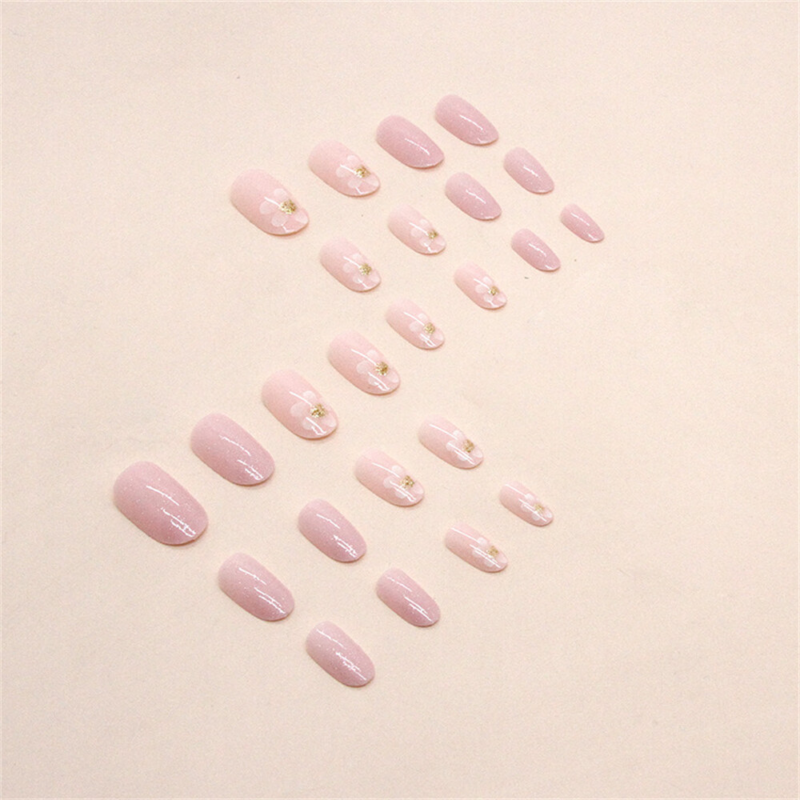 24pcs Dream Glitter Pink False Nail Almond Short Press on Nails for Nail Art