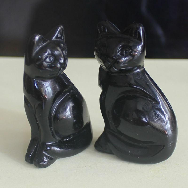 Carved mixed gemstone quartz crystal cat figurine animal carving home decor 2&apos;&apos;