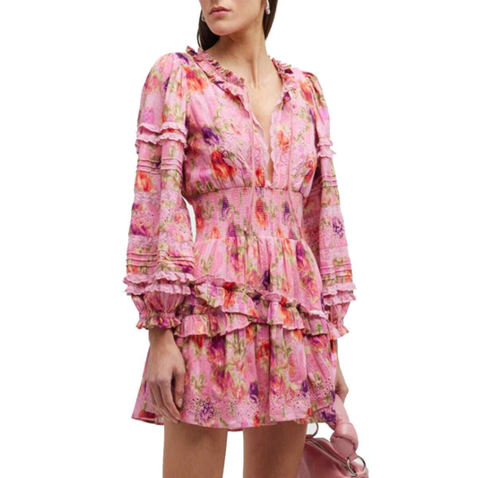 NEW LoveShackFancy &apos;Clarkie&apos; Pink Embroidered Lace Mini Dress Size XS
