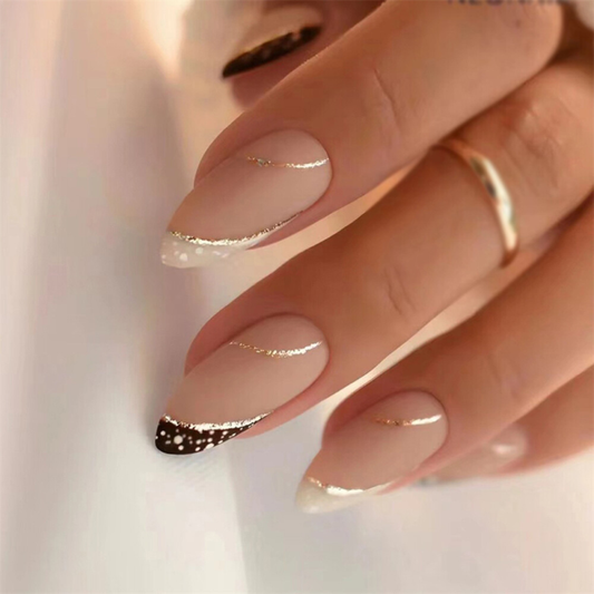 Nude Color Winter False Nail Short Almond Press on Nails for Nail Art 24pcs