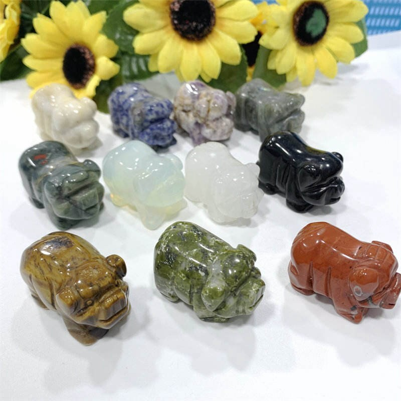 Raw Natural Quartz Crystal Skull Carved Pig Wild Boar Piggy Animal Healing Stone